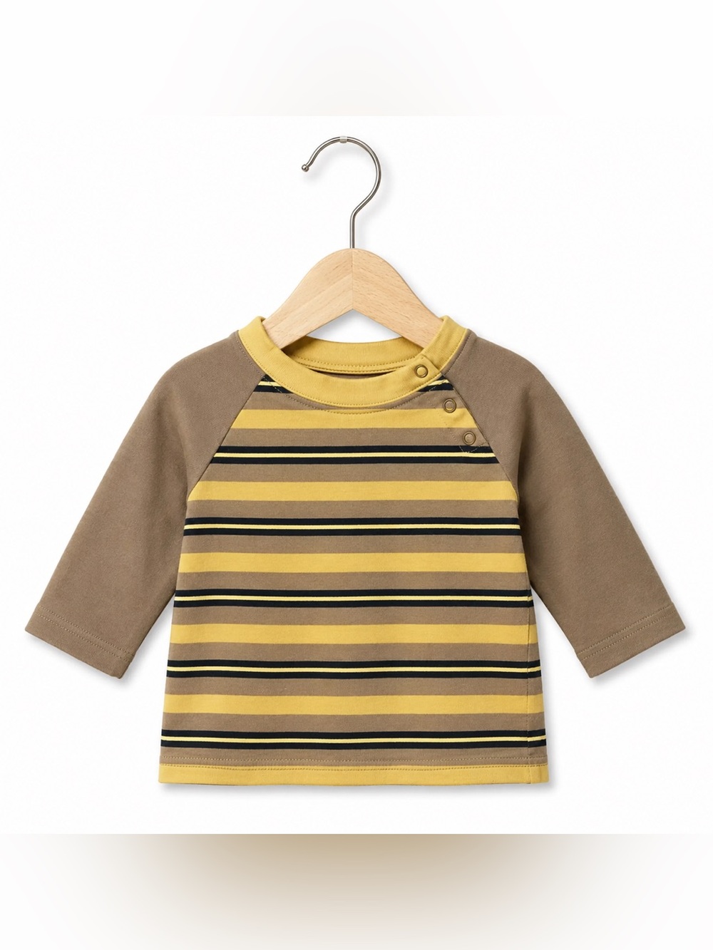 Tea Collection Boys Shirt Size‎ 3-6 Mo Green Brown Yellow Striped Snap Shoulder